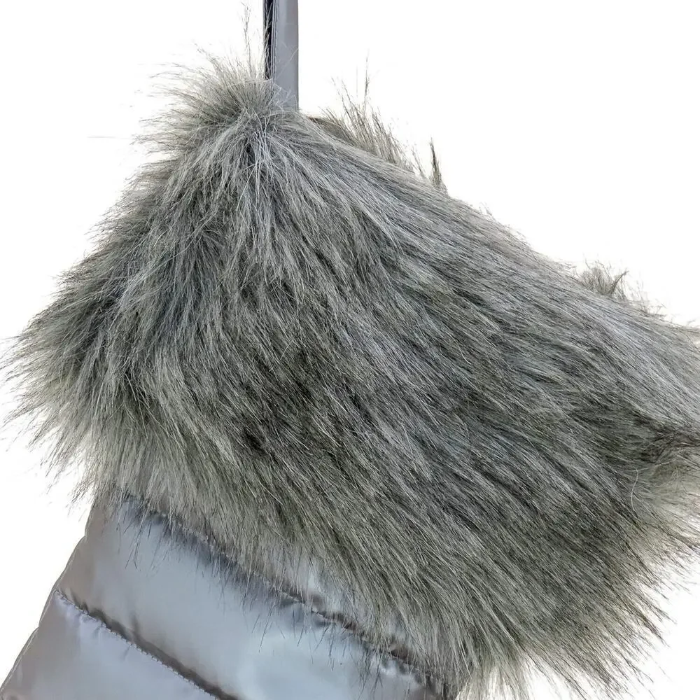 National Tree Company Hanging Christmas Stocking Puffy Coat Design Grey New